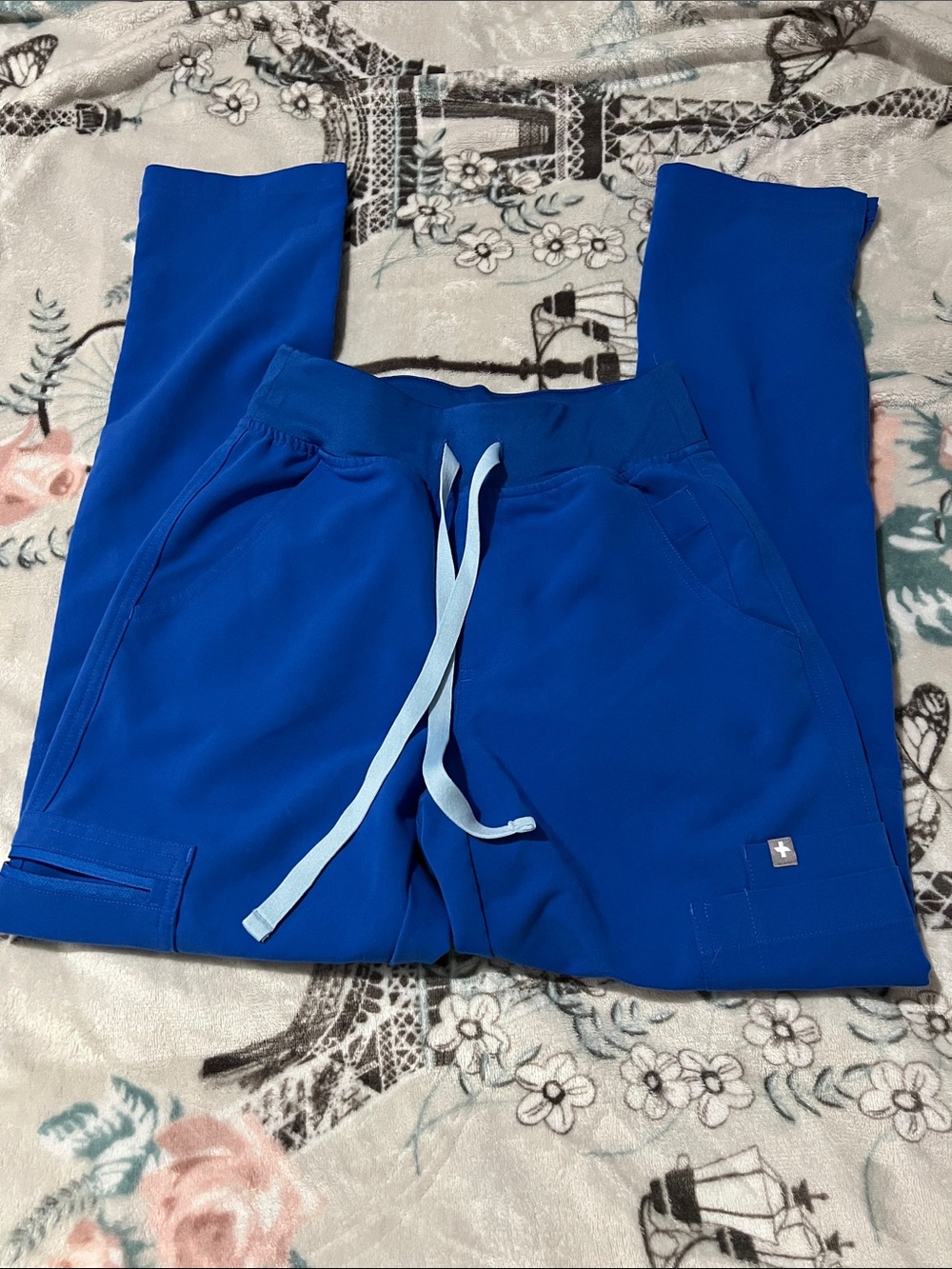 Figs Kids Royal Blue Cargo Joggers with Light Blue Drawstring